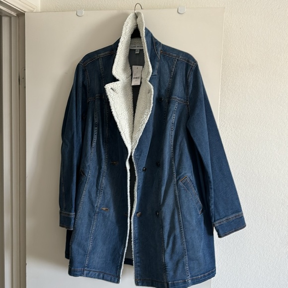 NWT ~ Lane Bryant Midi Denim Jacket with Sherpa - Picture 10 of 14